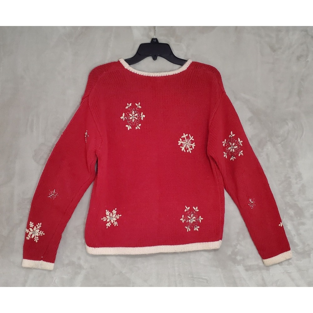 Vtg Croft & Barrow Christmas Sweater Women's S Red Hand Knitted Snowman Full Zip - Picture 4 of 6